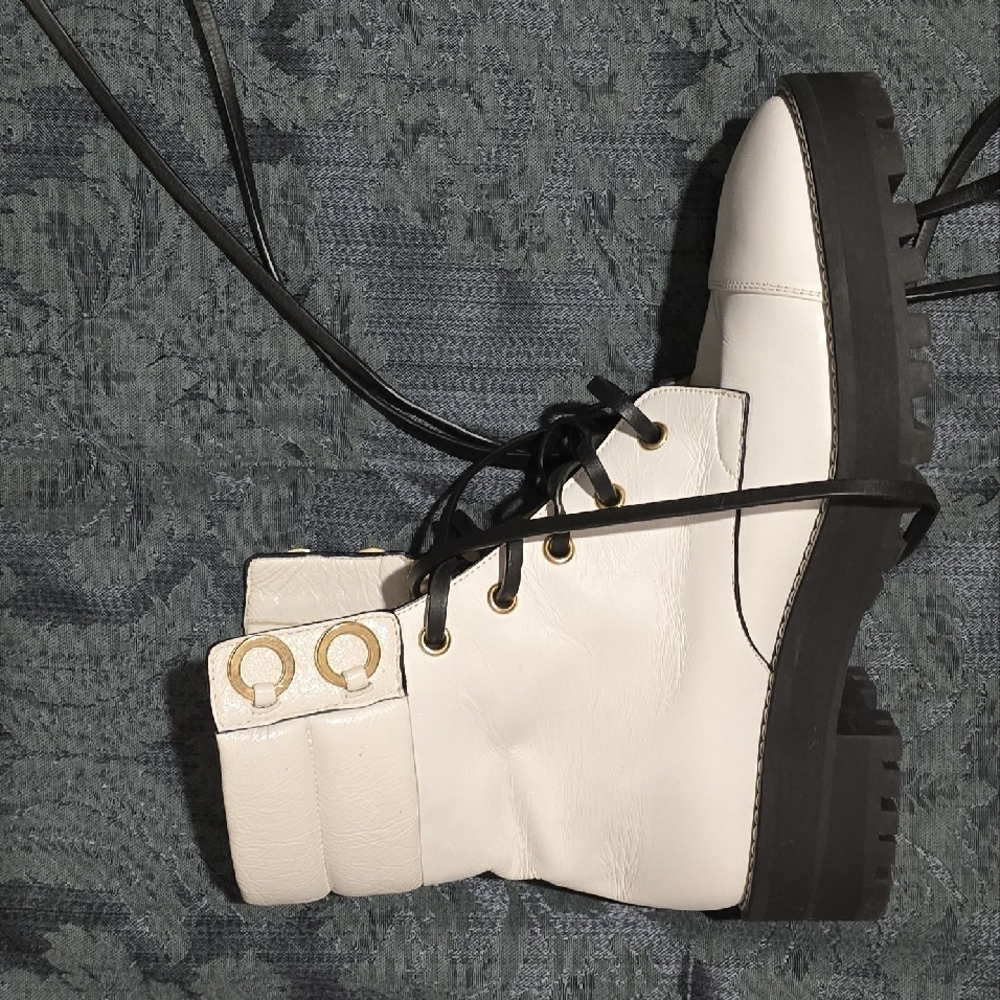 White Combat Boots with Leather Upper - Picture 11 of 15